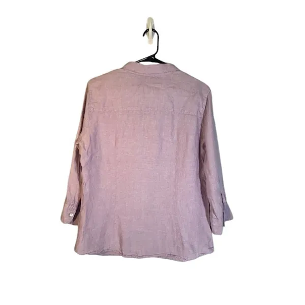 L.L. Bean Lilac Purple Linen Long Sleeve Collared Button Down Shirt Women Sz M - Image 2
