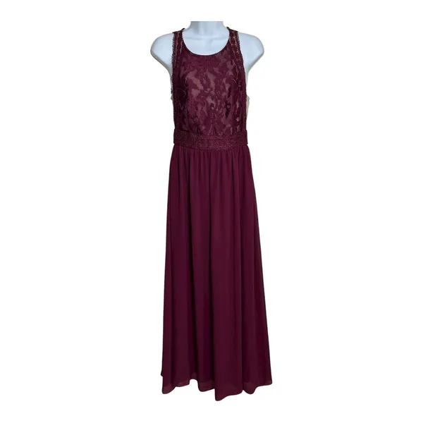 Lulus Burgundy Lace Bodice Maxi Dress Bridesmaid Formal‎ Event Size S - Image 3