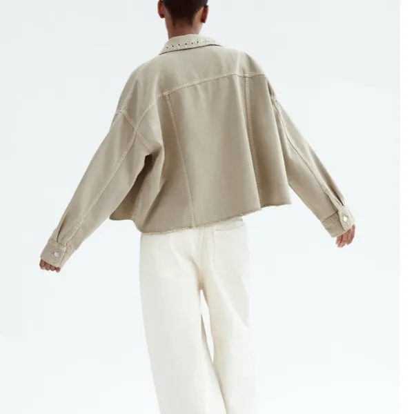 NWT‎ Zara Piercing Cropped Overshirt Jacket in Taupe Size Extra Large - Image 4