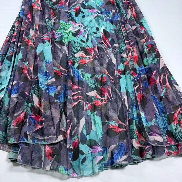 Ulla Popken Size-20/22-Tropical Cape Floral Pleated Chiffon Dress‎ Teal - Image 10