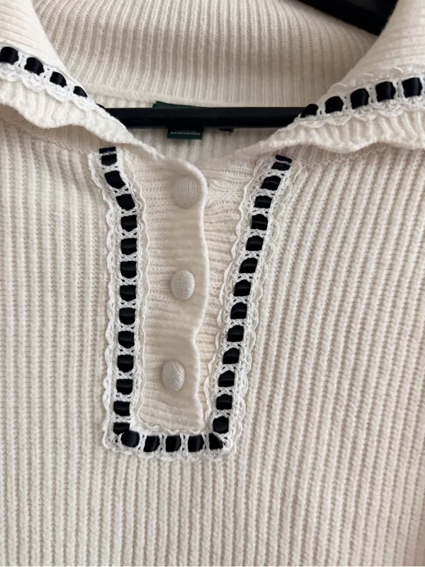 wild fable Cream Ribbed Knit Sweater with Green Logo Tag - Image 2