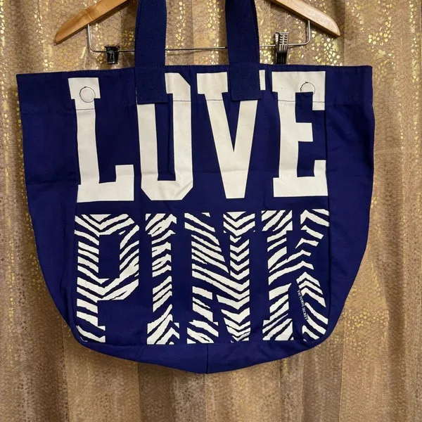 PINK Victorias Secret Y2K Vintage Indigo Zebra Print Love Pink Large Tote Bag - Image 2