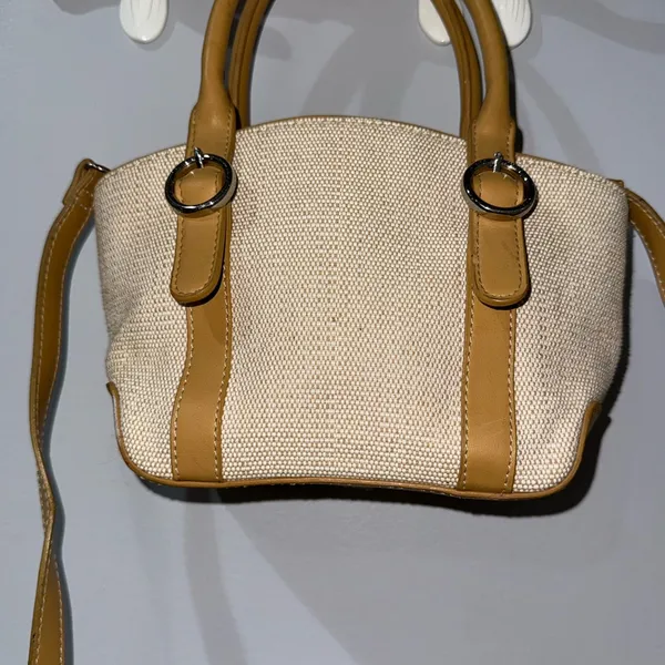 Fossil Small Woven Hand‎ Bag Cream and Tan Sunday Best Crossbody M - Image 2