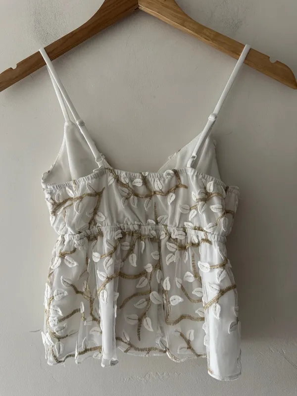 Thirty Thirty White and‎ Gold Romantic Floral Cami Top - Image 3