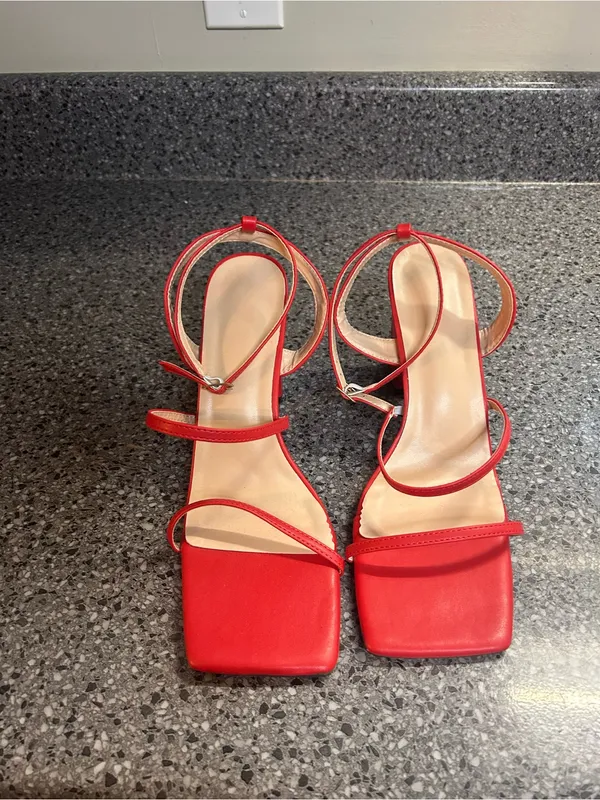 SHEIN Red Strappy Square Toe Block Heels - Image 2