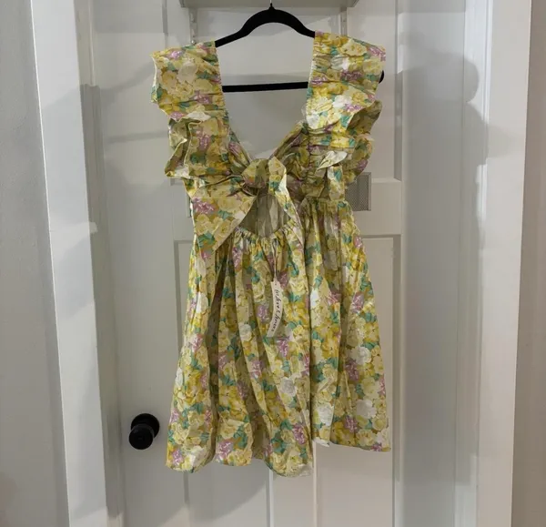 NWT For Love & Lemons Tamra Yellow Floral Dress - Image 5