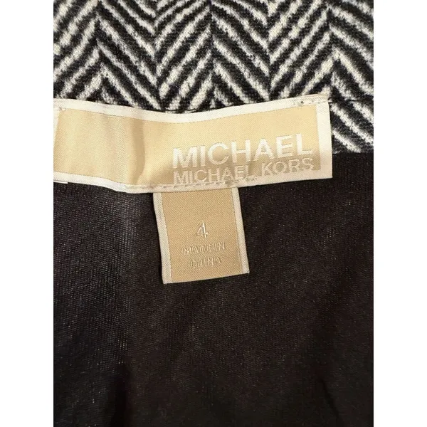 Michael Kors Herringbone Black & White Pencil Skirt Brass Zipper Size 4 - Image 5
