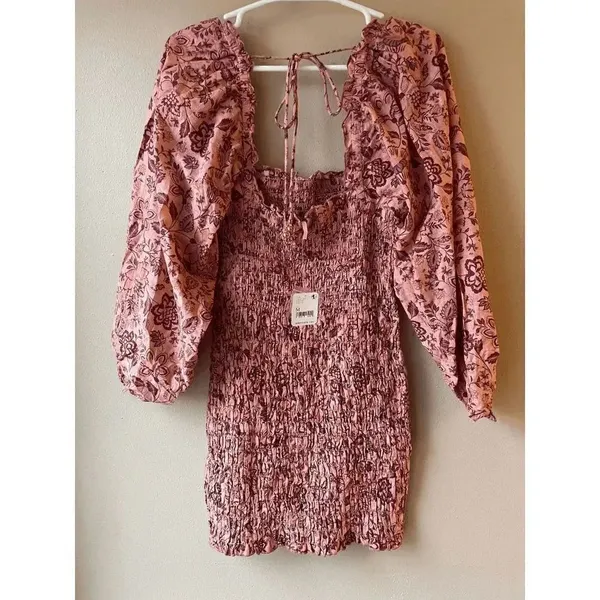 Free People Smock It To Me Mini Dress in Apricot Combo Women's Size Medium - Image 2