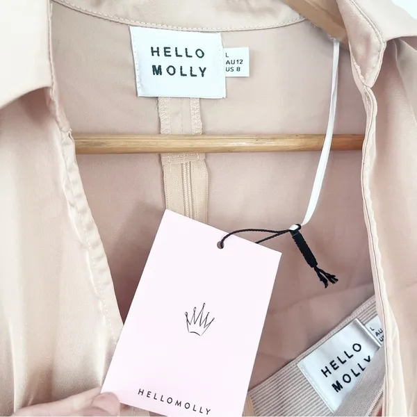 Hello Molly Girls On Top Satin Playsuit Tan Romper Glam Tie Waist - Image 5