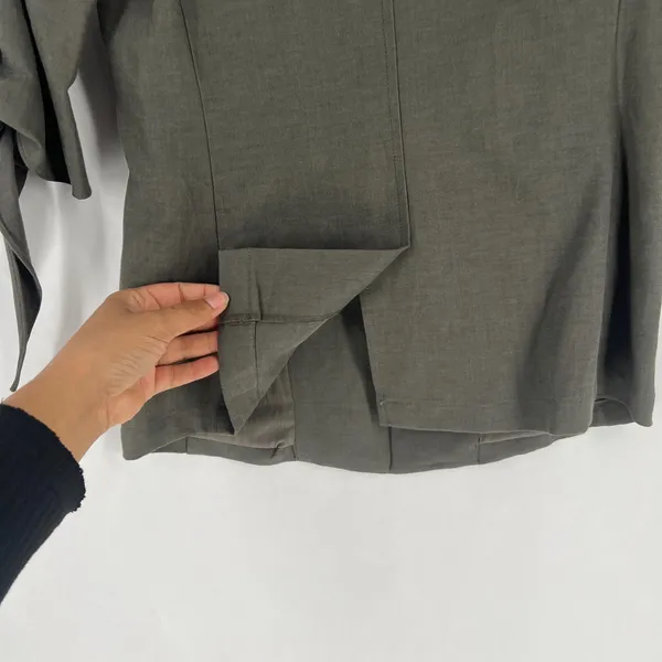 Lola & Sophie Blazer Jacket‎ Womens XS Olive Gray Tie Sleeve Single Breasted - Image 11