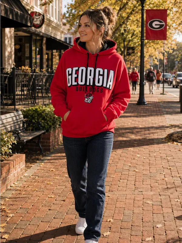 Champion Georgia Bulldogs Hoodie‎ Red Black White Appliqué Embroidered Small - Image 3