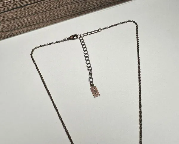 1928 Collection Rhinestone Pendant Copper Tone Necklace Orange / Amber Shades - Image 5