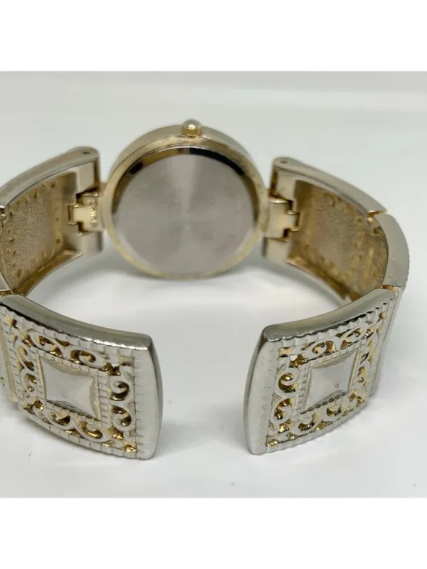 Geneva gold tone women’s cuff bracelet watch 31mm rhinestones quartz running - Image 4