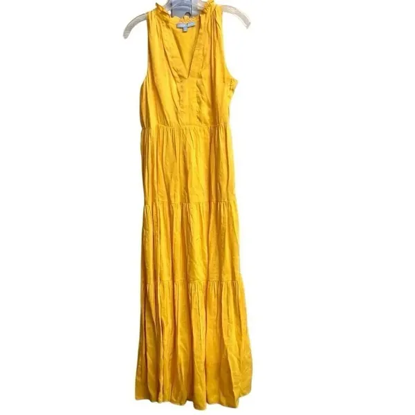 495. Antonio Melani sun yellow v neck Linen blend maxi dress size 4 - Image 2