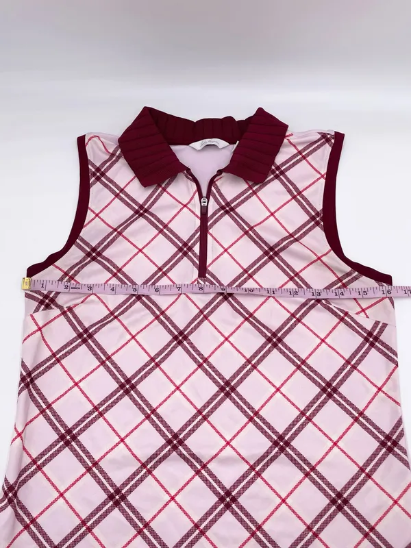 Lady Hagen Women's Sleeveless Golf Polo Top Size XS Red Pink Argyle Plaid Preppy - Image 10