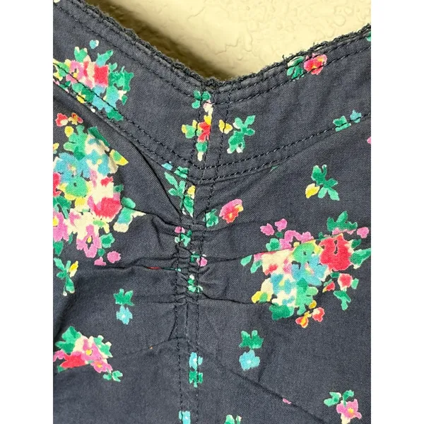 American Eagle Floral Smocked Bust Mini Dress Navy Pink Cottagecore M - Image 5