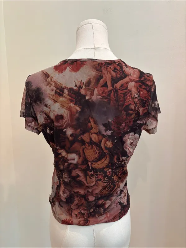 Madden Girl Y2K Mesh Baby Tee Renaissance Size Large - Image 3