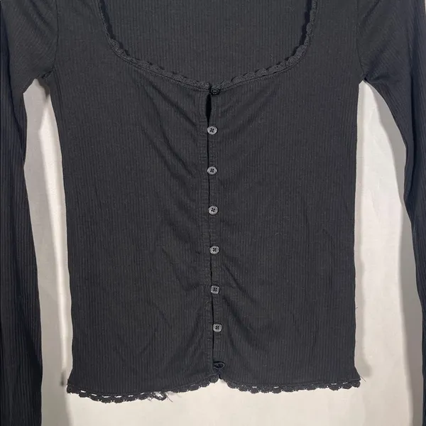 J. Crew Womens Black Square Neck Henley Shirt Top Xs Bk317 - Image 3