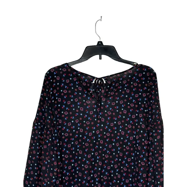 LOFT Women's Top Floral Knit Long Bell Sleeve Pleated Round Neck‎ Blouse Small - Image 11