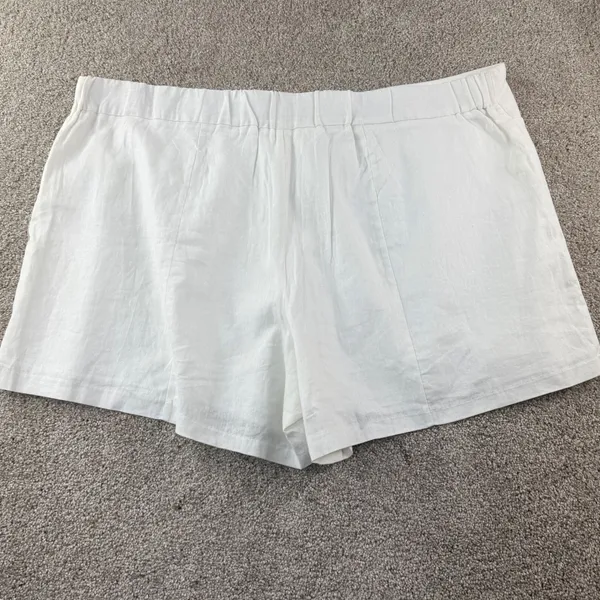 Cream Linen Blend Shorts Womens 26W High Rise Tailored Minimal Chic Summer‎ New - Image 2