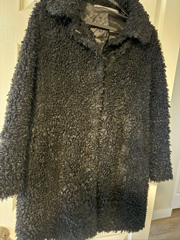 Twelfth Street by Cynthia Vincent Black Curly Faux Fur Long Coat - Image 3
