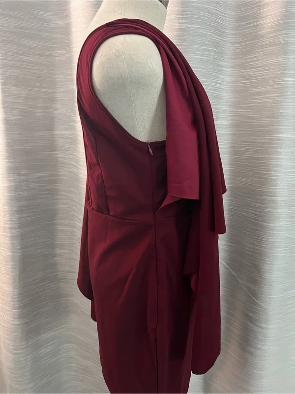 SHEIN Burgundy Long Sleeve Ruffle Sheath Dress - Image 4