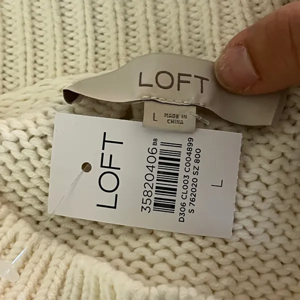 LOFT Sweater Large White Pointelle Bobble‎ Knit Women's Long Sleeve NWT Feminine - Image 3