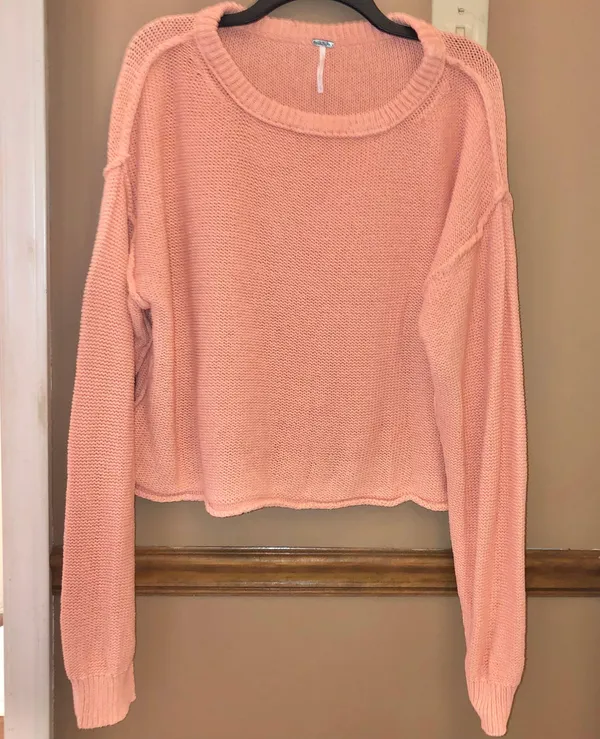 Free People Inside Out Pullover Sweater Pink Peach Large - Image 3