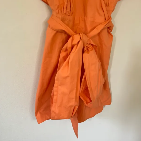Lovers + Friends Leigh Cotton Poplin Tie Waist Mini Wrap Dress Sherbert Orange - Image 3