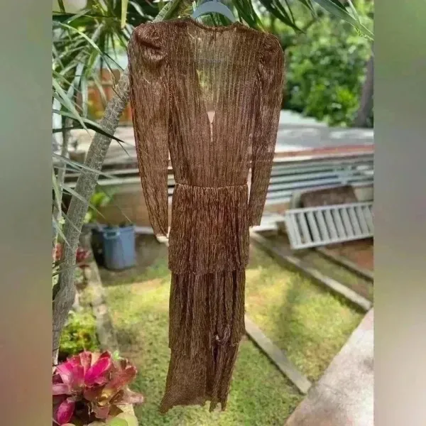 $438 Sabina Musayev x Revolve Carry Dress Brown‎ Mocha Copper Tiered Dress XS - Image 2