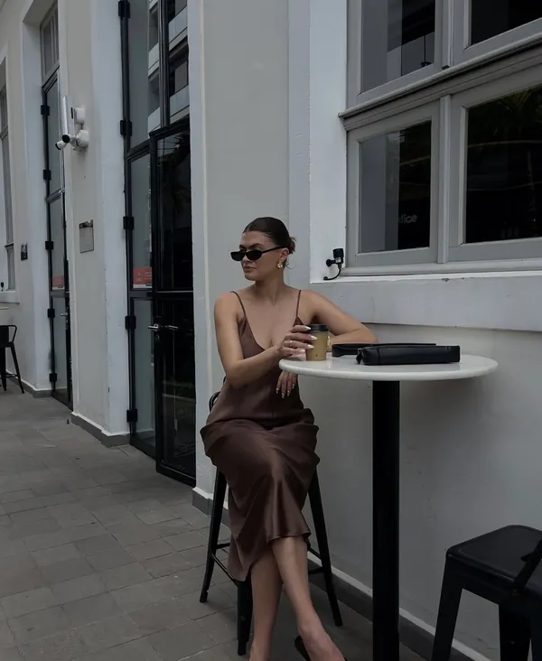 Zara dress midi maxi satin wedding lingerie chocolate brown party cocktail - Image 5