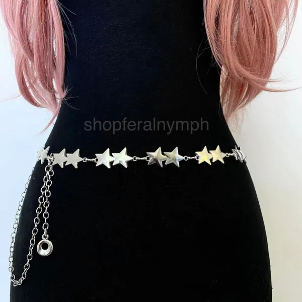 Silver Y2K Celestial Star Link Waist Chain Belt, Fits 22 to 44 Inches, X7GA1329 - Image 3