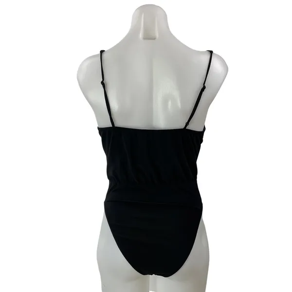 Zara Womens Black Sleeveless Draped Cowl Neck Swimwear One Piece Bodysuit Top S - Image 3