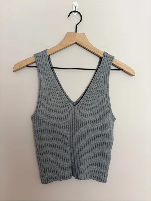 Quince Eco-Knit Ribbed Sweater Tank Heather Gray Large - Image 2
