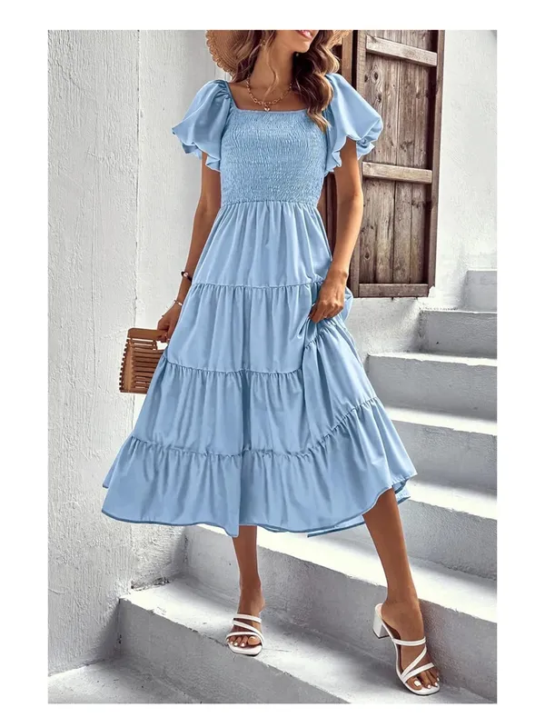 PrettyGarden Summer Puff Sleeve Midi Dress - Image 6