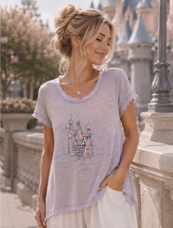 LC Lauren Conrad Cinderella Disney Castle Tee Shirt, Size Medium - Image 11