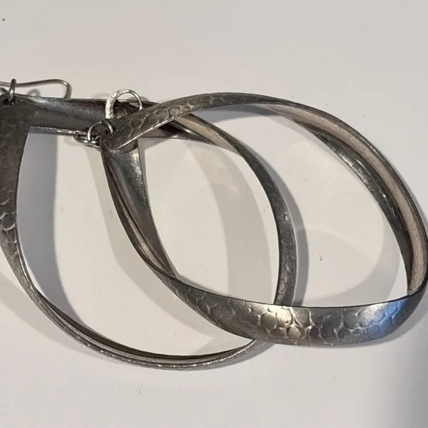 Silver Marquise Hammered Twirl Earrings - Image 4