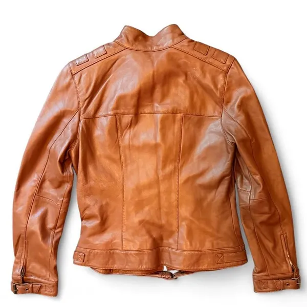 Metro 7 Women’s Size 8 Cognac Saddle Brown Genuine Leather Moto Jacket - Image 2