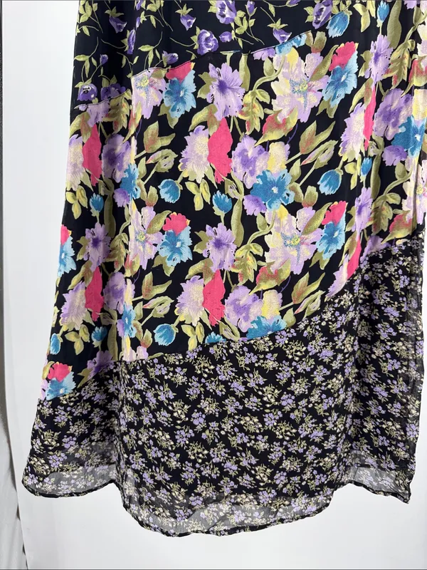 Requirements Black midi Skirt with Purple Pink Blue Floral Patchwork L romantic - Image 6