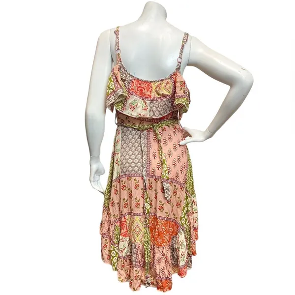 Abel The Label‎ Patchwork ruffle Boat Hem Summer Sundress Flowy Small Dress - Image 5