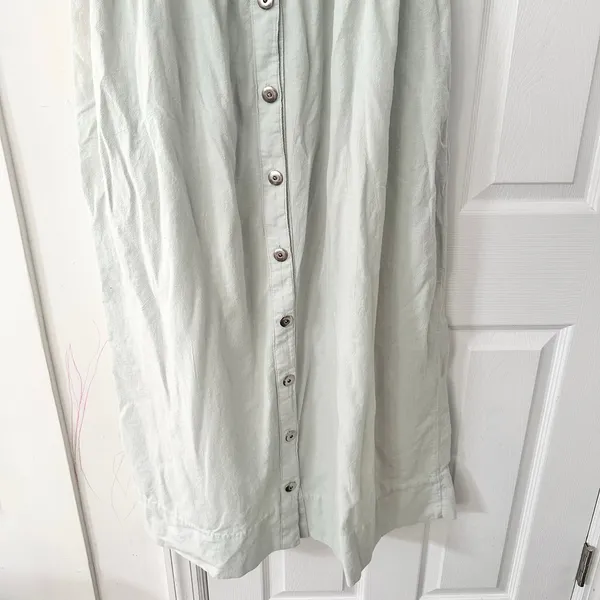 Cotton USA Light Blue Wash Graphic Print Loose Button Dress Vintage Lagenlook L - Image 12