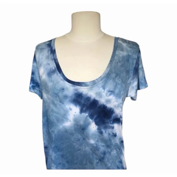 Blue Tie Dye Scoop Neck Tee Soft Stretch Casual Boho Women’s Small - Image 4
