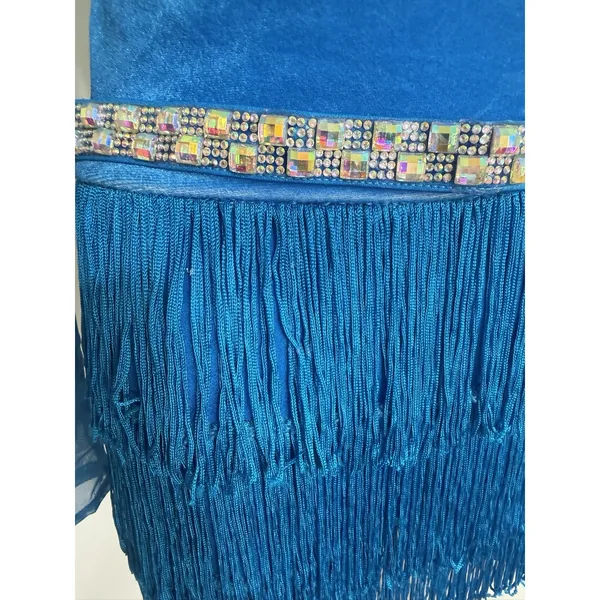 Weissman Blue Ombre Jazz Latin Dance Costume Fringe Sequin Belt Size MA - Image 7