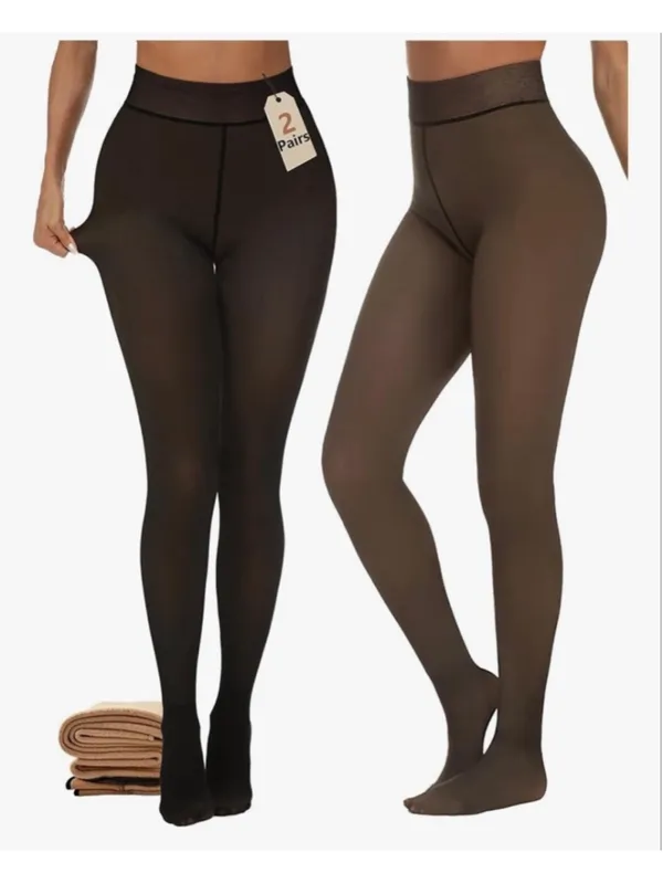 NEW 2 pairs Fleece Lined Tights Translucent Thermal Leggings One Size - Image 2