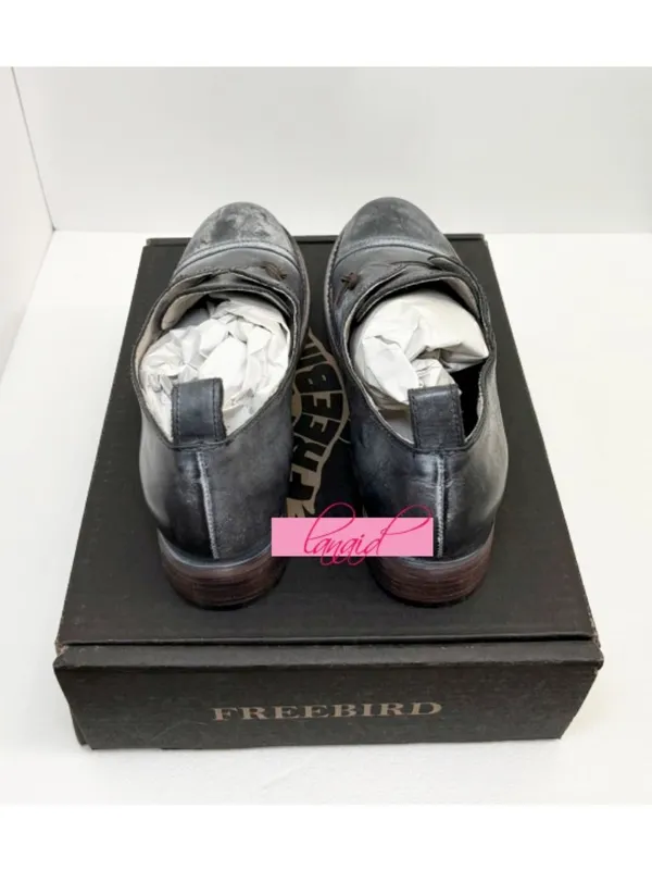 Freebird by Steven Mabel Leather Oxfords Distressed Edgy Grey Steampunk Loafers Flats 10 - Image 10