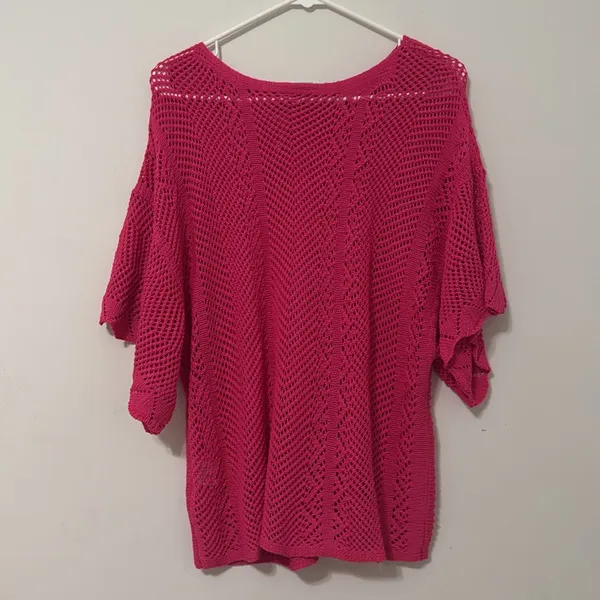 Roots &‎ Wings Boutique Women’s Pink Eyelet Crochet Knit Cover Up Blouse Medium - Image 5