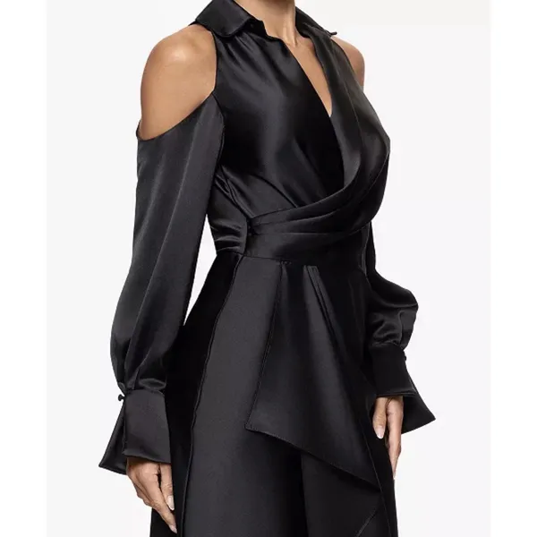 Xscape Women's V-Neck Long Sleeve Ball Gown Size 4 Satin Collared Cuffed - Image 3