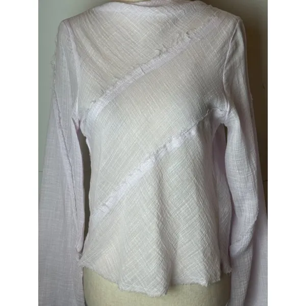 Zara Shirt Women‎ XS Purple Lilac Sheer Raw Seam Detail Tie Neck Open Back Top - Image 5
