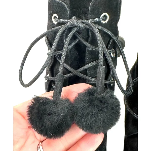 Jimmy Choo Elba 95 Black Suede Fur Pom Pom Lace-Up Boots Size IT‎ 37 US 7 - Image 13