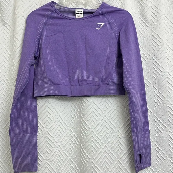 Gymshark Vital Seamless 2.0 Long Sleeve‎ Crop Top Bright Purple Marl size XL - Image 4